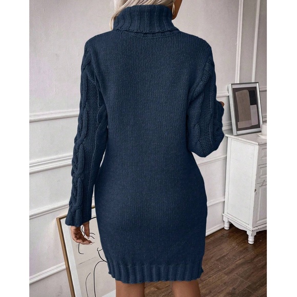 Cozy Solid Turtleneck Chunky Knit Sweater Dress - Picture 4 of 8